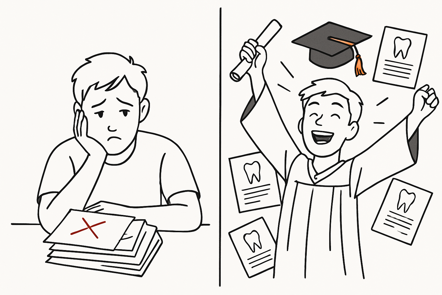 【歯学部　合格】　現役時代に歯学部受験を目指しながらも全敗だった受験生が、専門的な指導を受けて1年間で飛躍的に成績を伸ばし、受験校全校合格を実現した事例